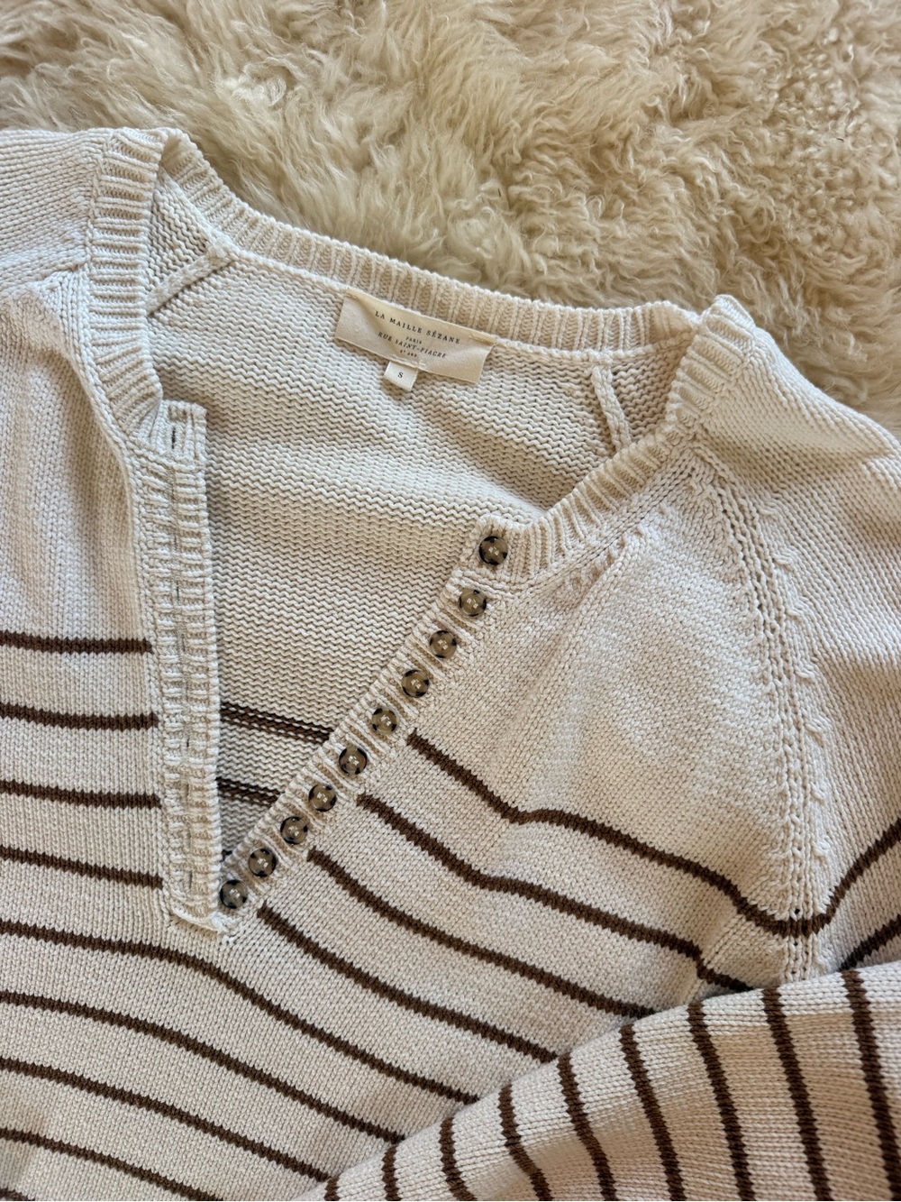 Sezane leontine jumper in camel / ecru. 100% cotton - Picture 4 of 6